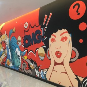 國(guó)潮墻體彩繪火鍋店壁畫 海洋3d立體畫墻繪上門