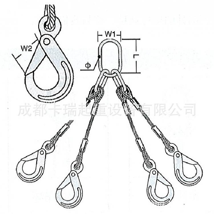 德國(guó)可定制非標(biāo)加工高強(qiáng)度鋼絲繩四腿成套吊索具字母環(huán)雞心環(huán)
