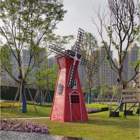 防腐木風車 景觀戶外木制風車設(shè)計安裝 公園實木仿古碳化木風車