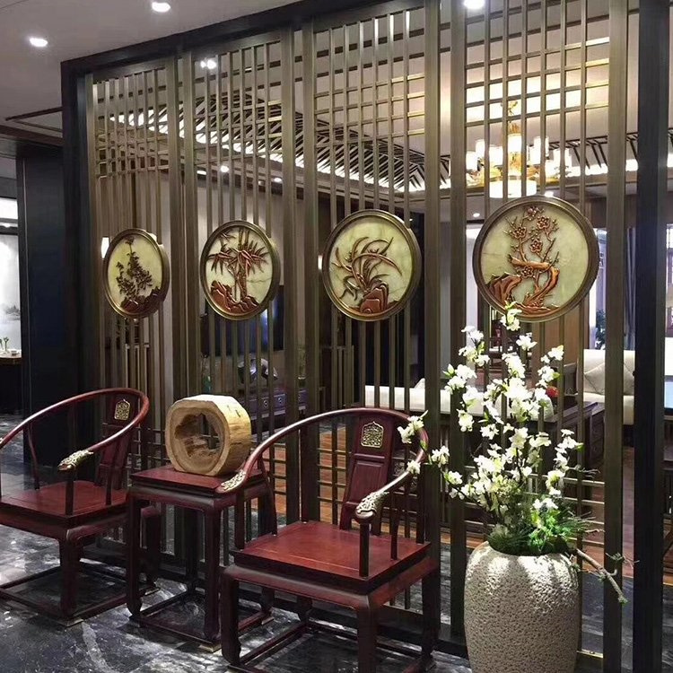 中式不銹鋼屏風隔斷定制餐廳酒店客廳玄關簡約金屬隔斷墻隔墻板