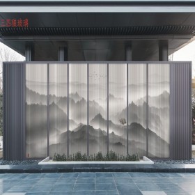 夾娟玻璃夾膠夾絲山水畫磨砂鋼化玻璃中空玻璃