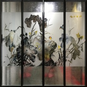 室內(nèi)玻璃,隔斷墻,雙玻百葉隔斷,雕刻彩色藝術(shù)玻璃