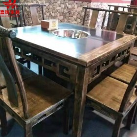 餐飲店實木大理石火鍋桌定制廠家