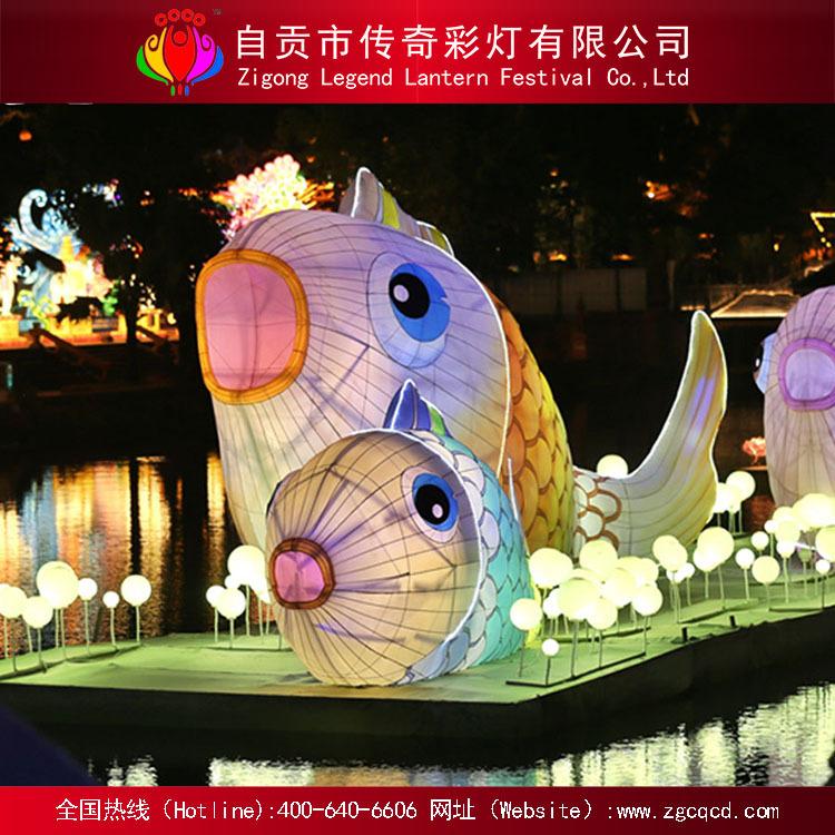 來(lái)圖定制設(shè)計(jì)自貢燈會(huì)大型絲綢魚(yú)燈花燈展