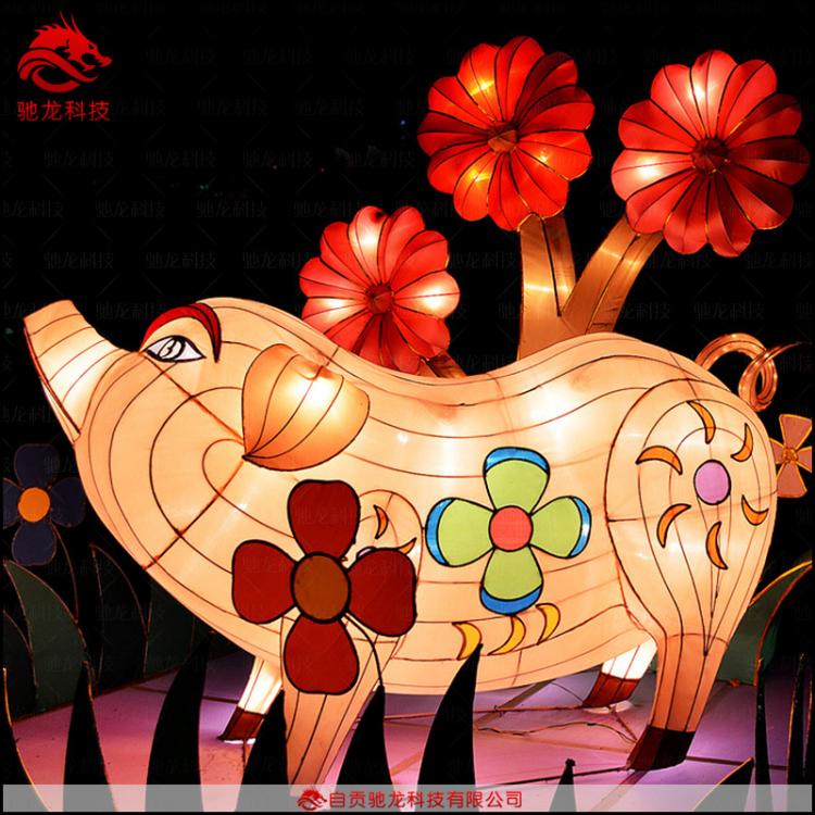 卡通豬造型燈籠大型花燈定制春節(jié)彩燈元宵廟會(huì)燈展制作公司燈光節(jié)美陳亮化公司