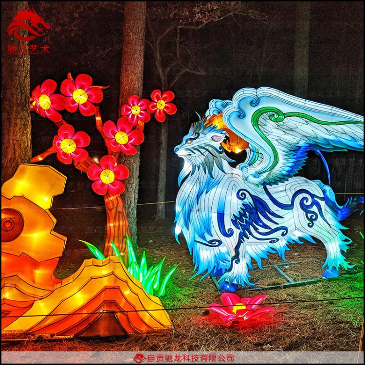 九尾狐神獸造型工藝花燈自貢傳統(tǒng)民間手工燈籠定做春節(jié)國(guó)慶節(jié)燈展廠家