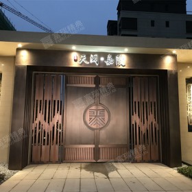 中式紋理鋁藝雕刻電動(dòng)別墅對(duì)開雙開庭院門銅門 富瑞精典
