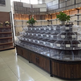 超市中島散裝貨架干雜中島柜木制零食展示柜子 成都貨架定制廠家