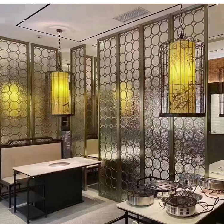 中式不銹鋼屏風 酒店茶樓裝修 隔斷墻板 花格鈦金雕花304材質(zhì)