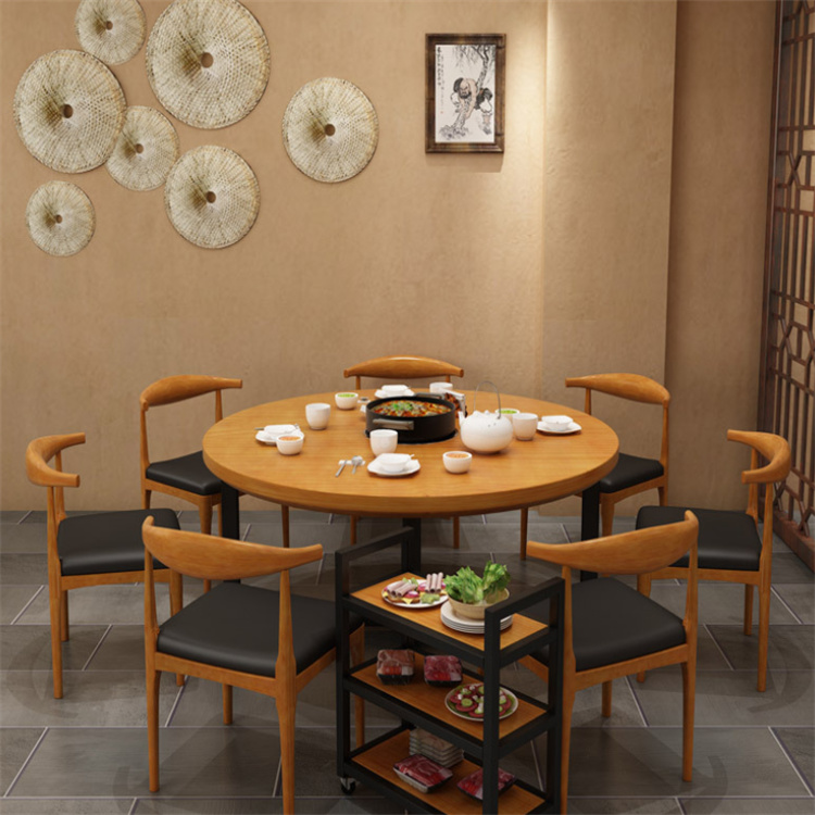 火鍋店家具 復(fù)古防火飾面板圓形火鍋桌